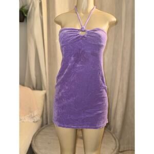 Juicy Couture Rare VTG Velour Halter Mini Dress Purple Clubwear Y2K Barbiecore